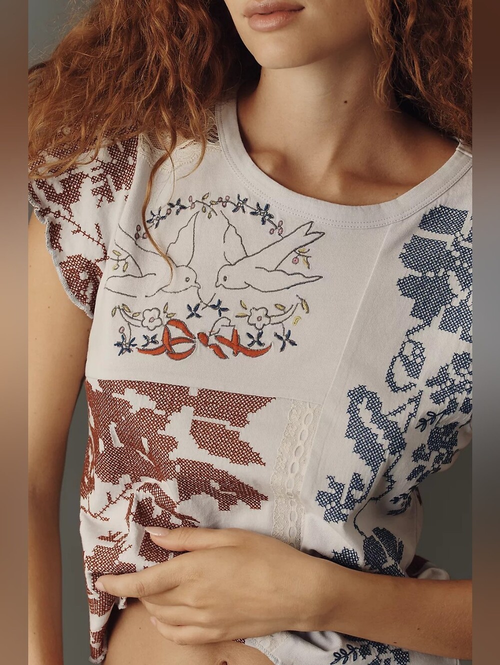 ❣️🪷NWT By Anthropologie Embroidered Baby Tee, Size XS